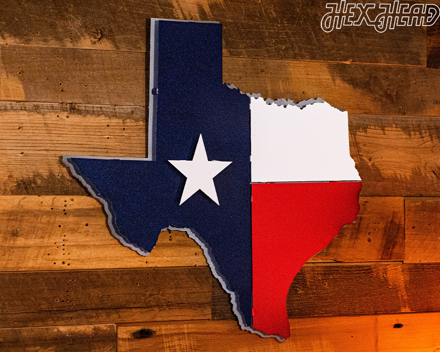 Lone Star State of Texas Flag 3D Vintage Art 20" x 19.5" – Hex Head Art