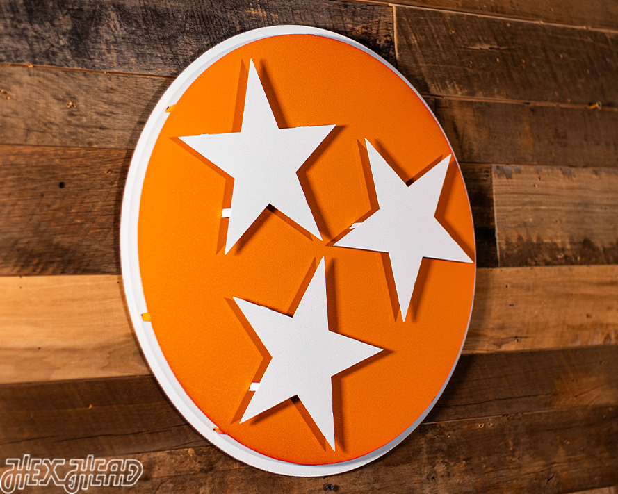 Tennessee Tri Star Orange with Vintage White 3D Metal Wall Art