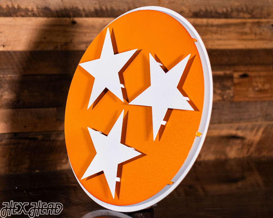 Tennessee Tri Star Orange with Vintage White 3D Metal Wall Art