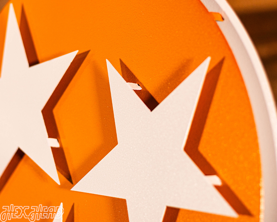 Tennessee Tri Star Orange with Vintage White 3D Metal Wall Art