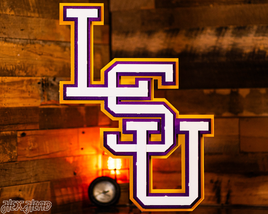 LSU Tigers Interlocking Baseball 3D Metal Wall Art