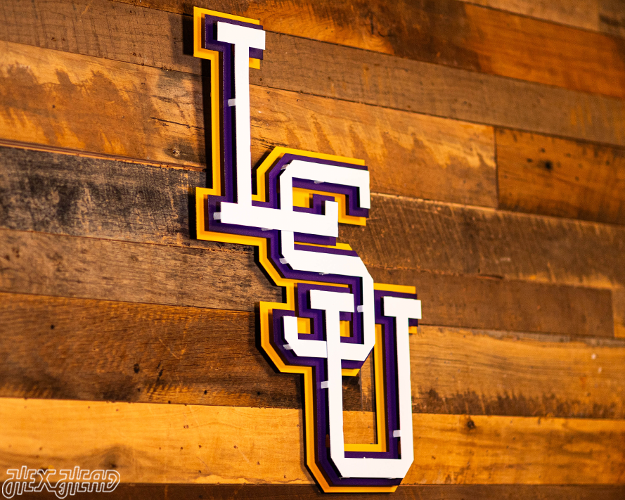LSU Tigers Interlocking Baseball 3D Metal Wall Art