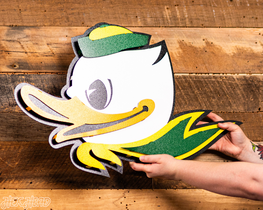 Oregon Ducks Fighting Duck 3D Vintage Metal Wall Art