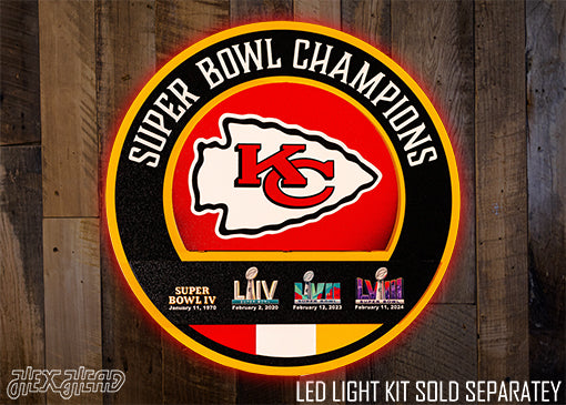 Kansas City Chiefs DYNASTY- SUPER BOWL Wins w/ Replaceable Icon Plate 3D Vintage Metal Wall Art
