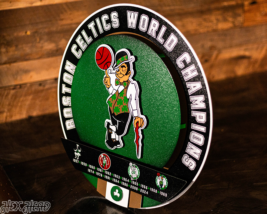 Boston Celtics DYNASTY- World Championship Wins w/ Replaceable Icon Plate 3D Metal Wall Art