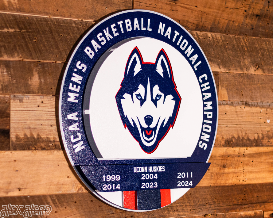 Connecticut UCONN Huskies DYNASTY- Men's Basketball Championships w/ Replaceable Icon Plate 3D Vintage Metal Wall Art