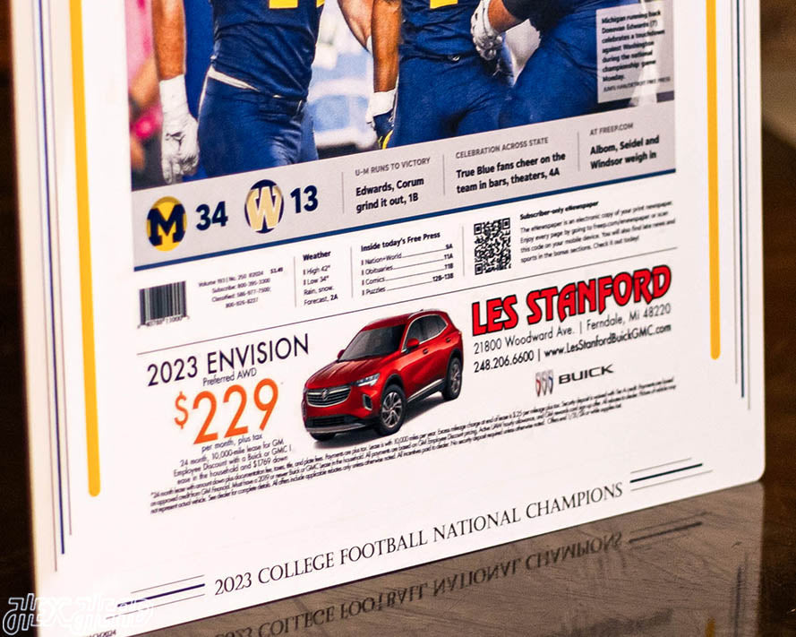 Detroit Free Press Michigan Wolverines 2023 Football National Champions Front Page - JAN 9, 2024