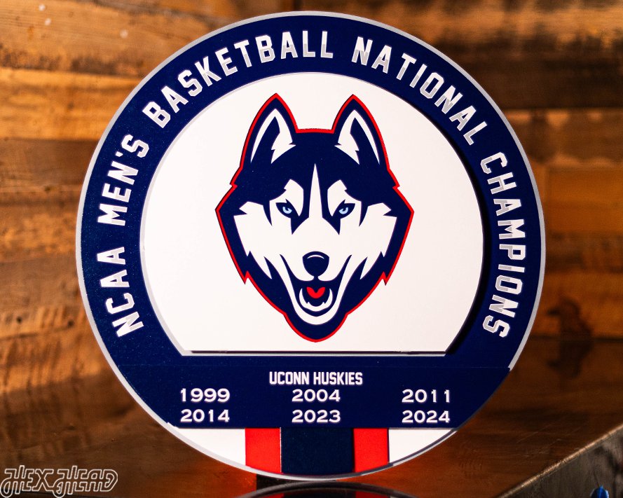 Connecticut UCONN Huskies DYNASTY- Men's Basketball Championships w/ Replaceable Icon Plate 3D Vintage Metal Wall Art