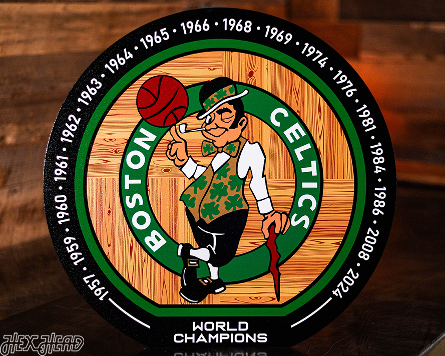 VARSITY Collection- Single layer Parquet Floor Boston Celtics Metal Wall Art