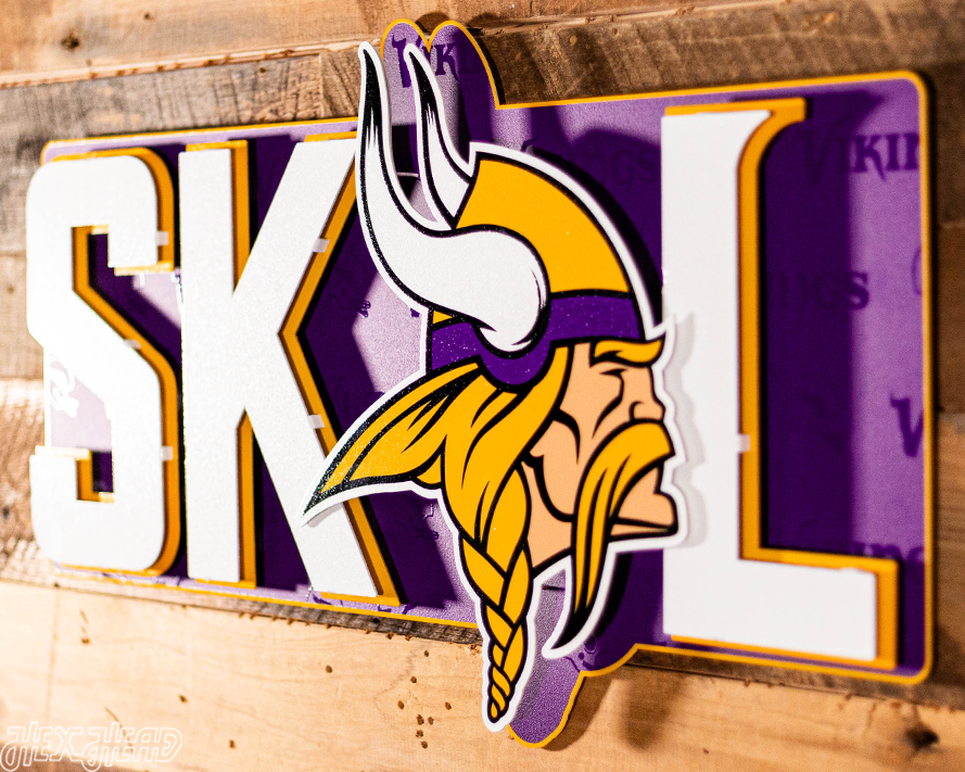 Minnesota Vikings "SKOL" Hex Head Exclusive 3D Vintage Metal Wall Art