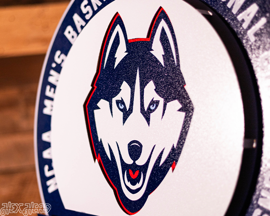 Connecticut UCONN Huskies DYNASTY- Men's Basketball Championships w/ Replaceable Icon Plate 3D Vintage Metal Wall Art