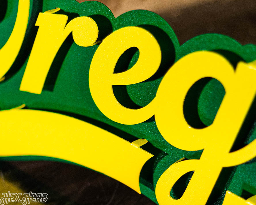 Oregon Ducks Script 3D Vintage Metal Wall Art