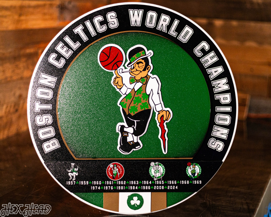 Boston Celtics DYNASTY- World Championship Wins w/ Replaceable Icon Plate 3D Metal Wall Art