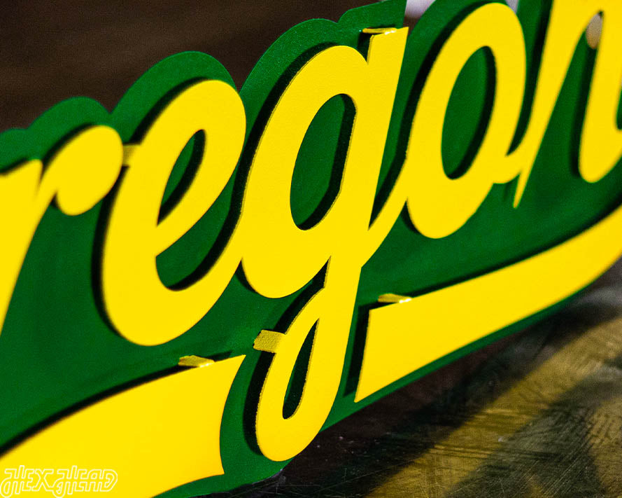 Oregon Ducks Script 3D Vintage Metal Wall Art