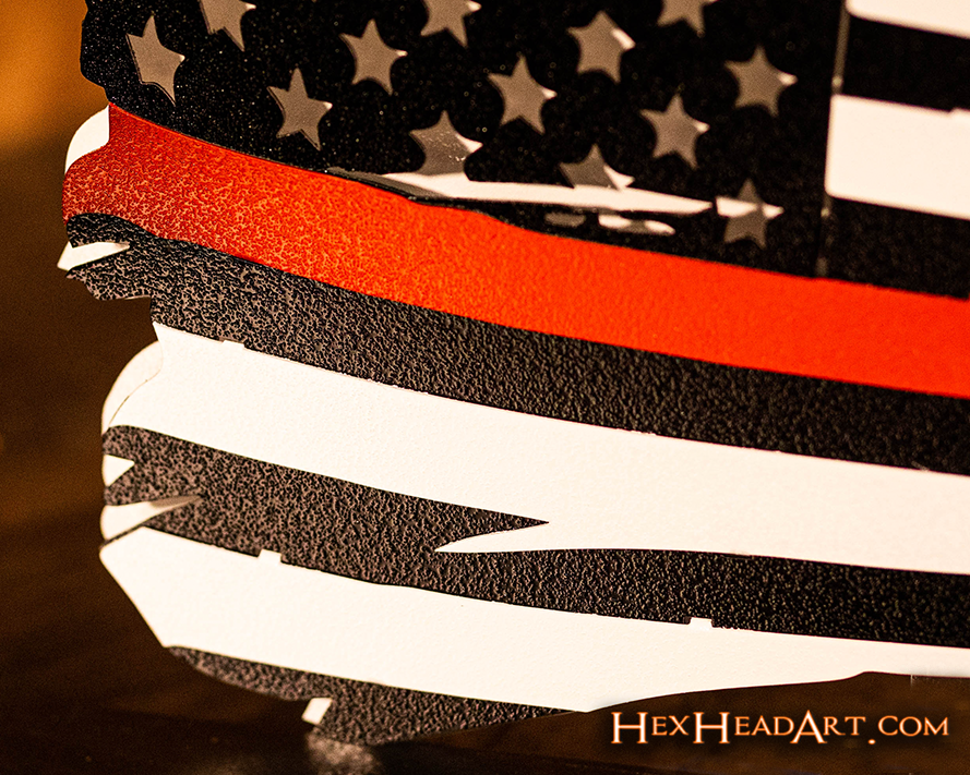 Tattered American Flag - Thin Red Line 3D Metal Wall Art