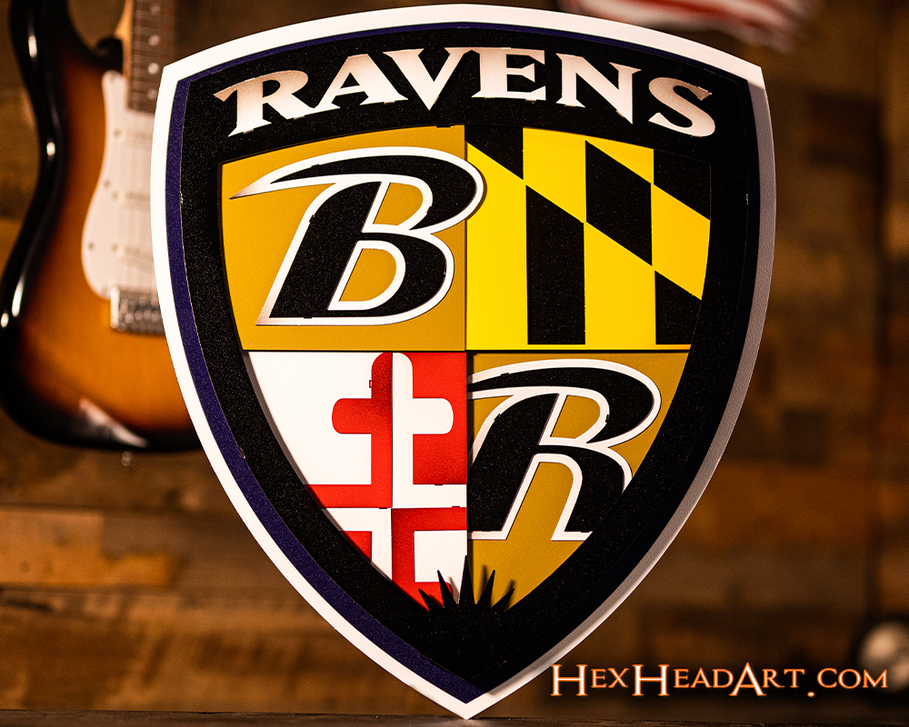 Baltimore Ravens NFL Football Team Shield and Wing Logo Design