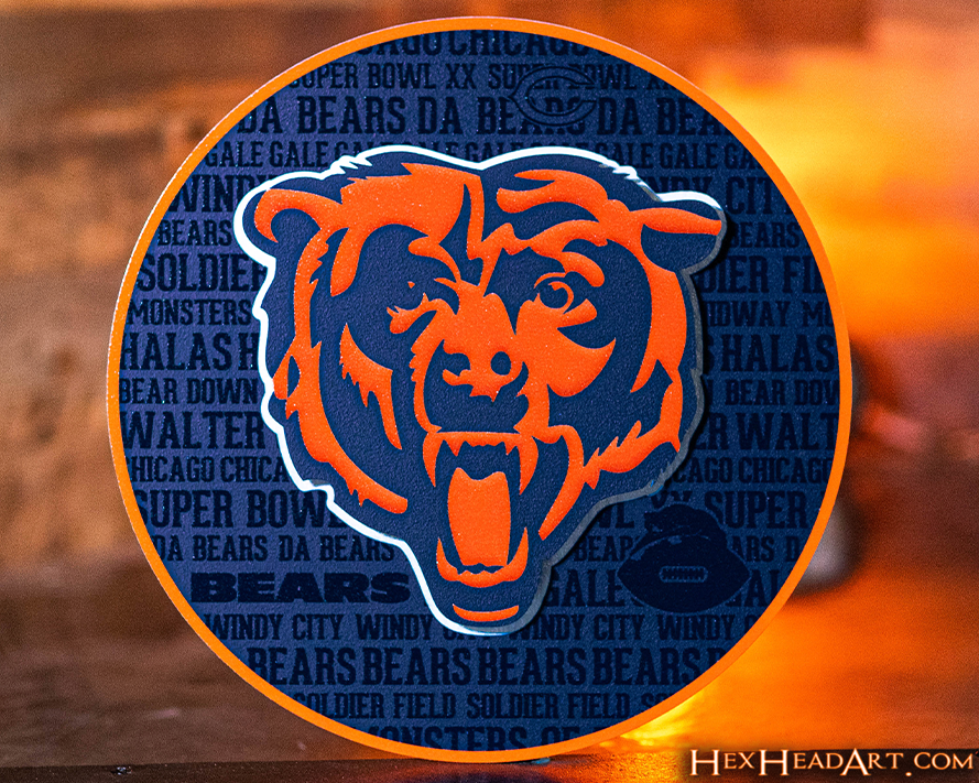 Chicago Bears Roaring Bear 3D Vintage Metal Wall Art – Hex Head Art