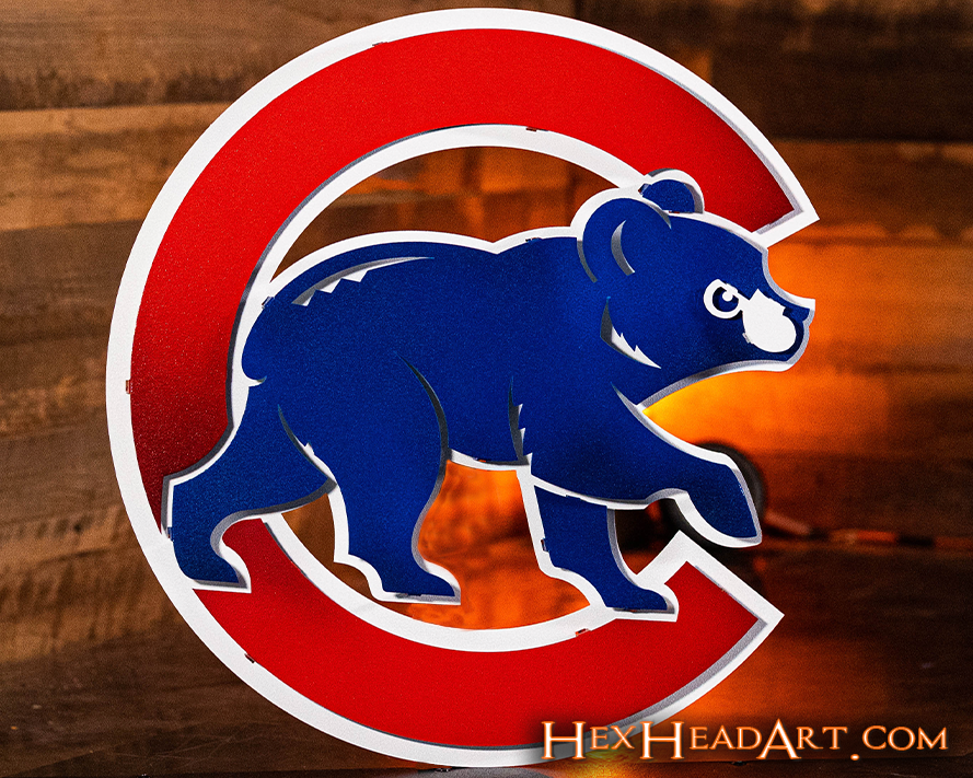 Chicago Cubs Walking Cub Logo 3D Metal Artwork 22 – Hex Head Art
