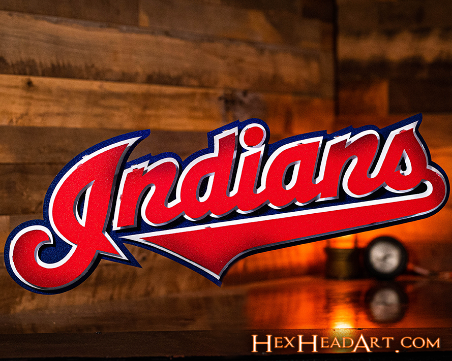 Cleveland Indians Script Logo 3D Metal Artwork – Hex Head Art