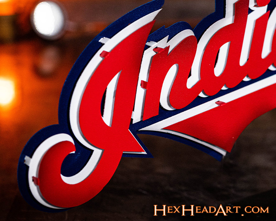 Cleveland Indians Script COOPERSTOWN RETIRED Logo 3D Metal Wall Art