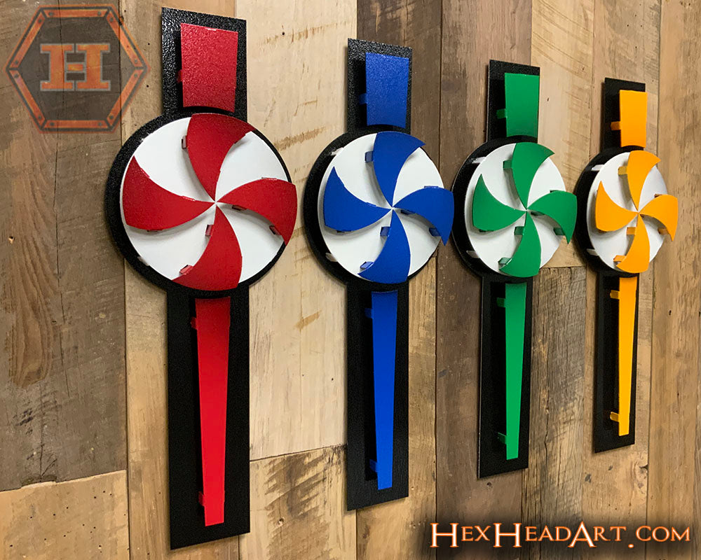 Pin Wheels Set of FOUR, 3D metal Art.