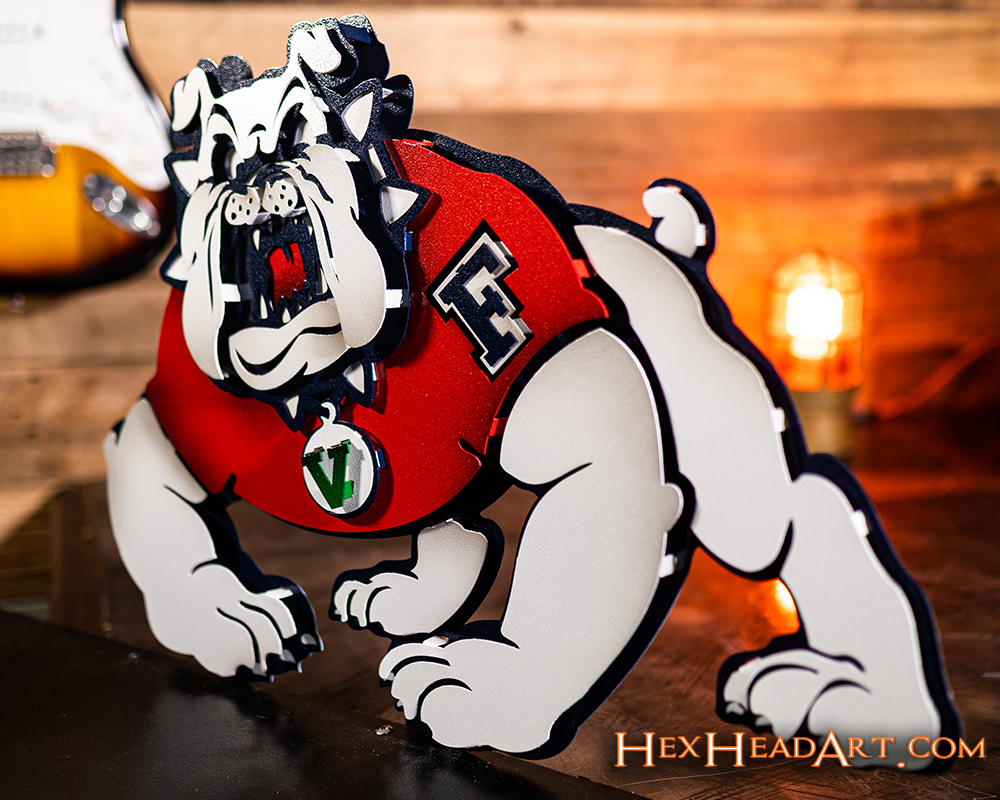 Right Side View Fresno State "Victor E. Bulldog" Mascot 3D Metal Wall Art