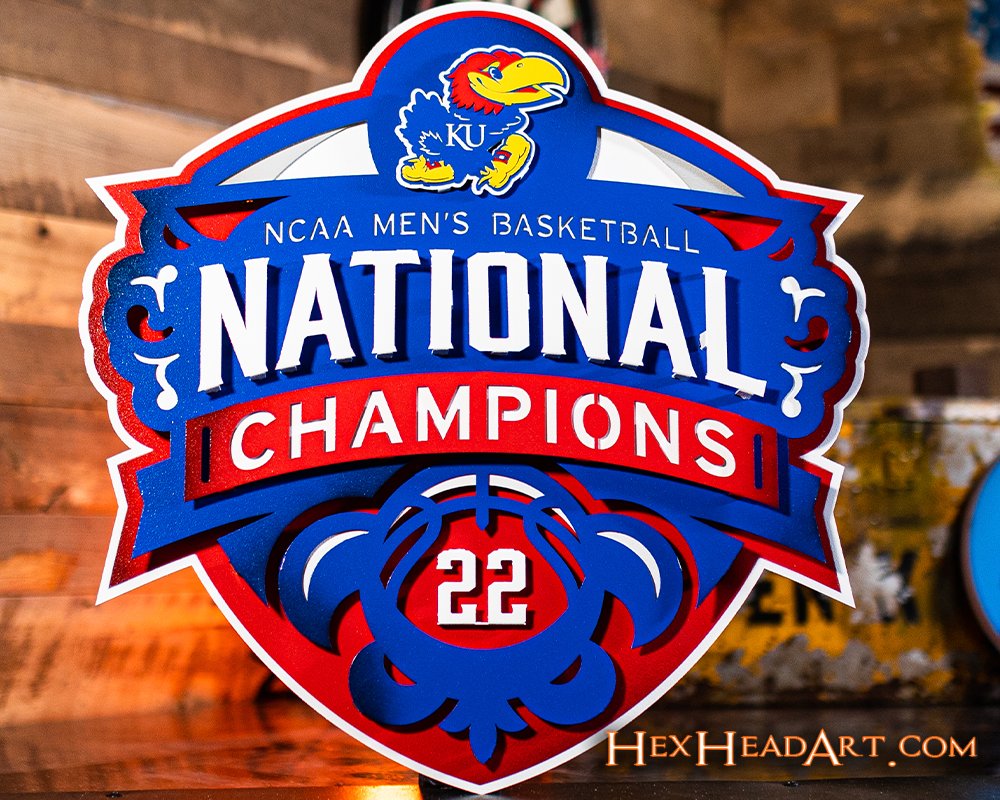 Kansas Jayhawks "2022 NCAA BASKETBALL NATIONAL CHAMPIONS" 3D Vintage Metal Wall Art