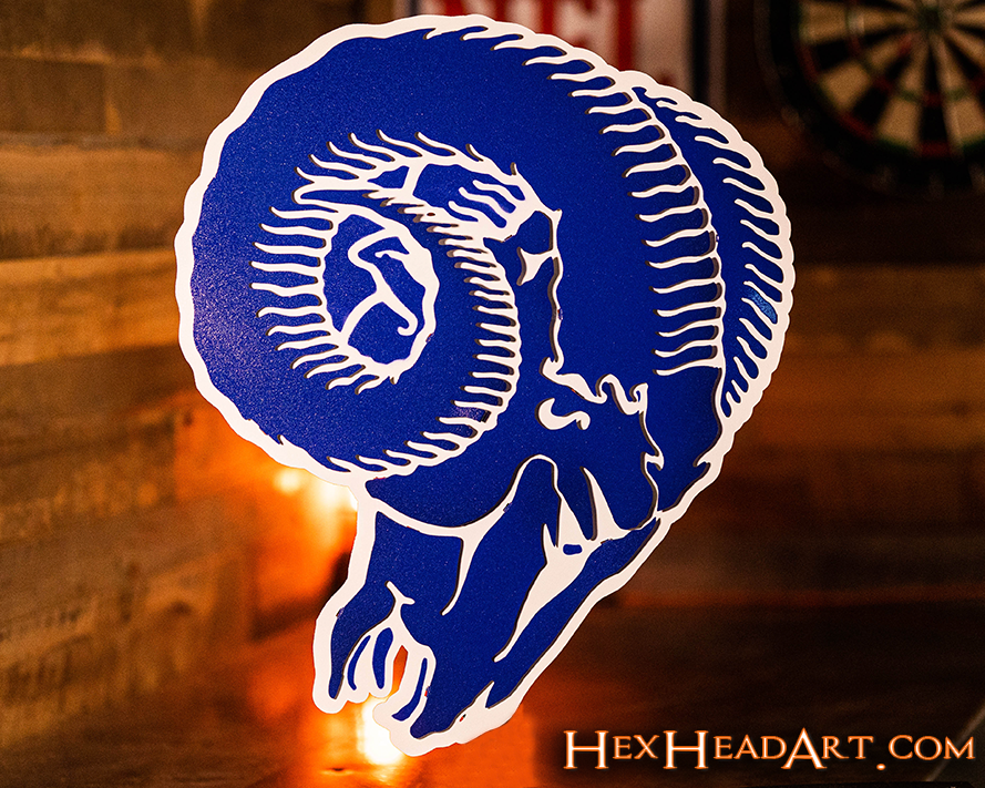 Los Angeles Rams Throwback '1970-82' 3D Vintage Metal Wall Art - Hex Head  Art