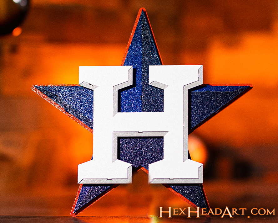 Houston Astros Crest 3D Metal Artwork – Hex Head Art