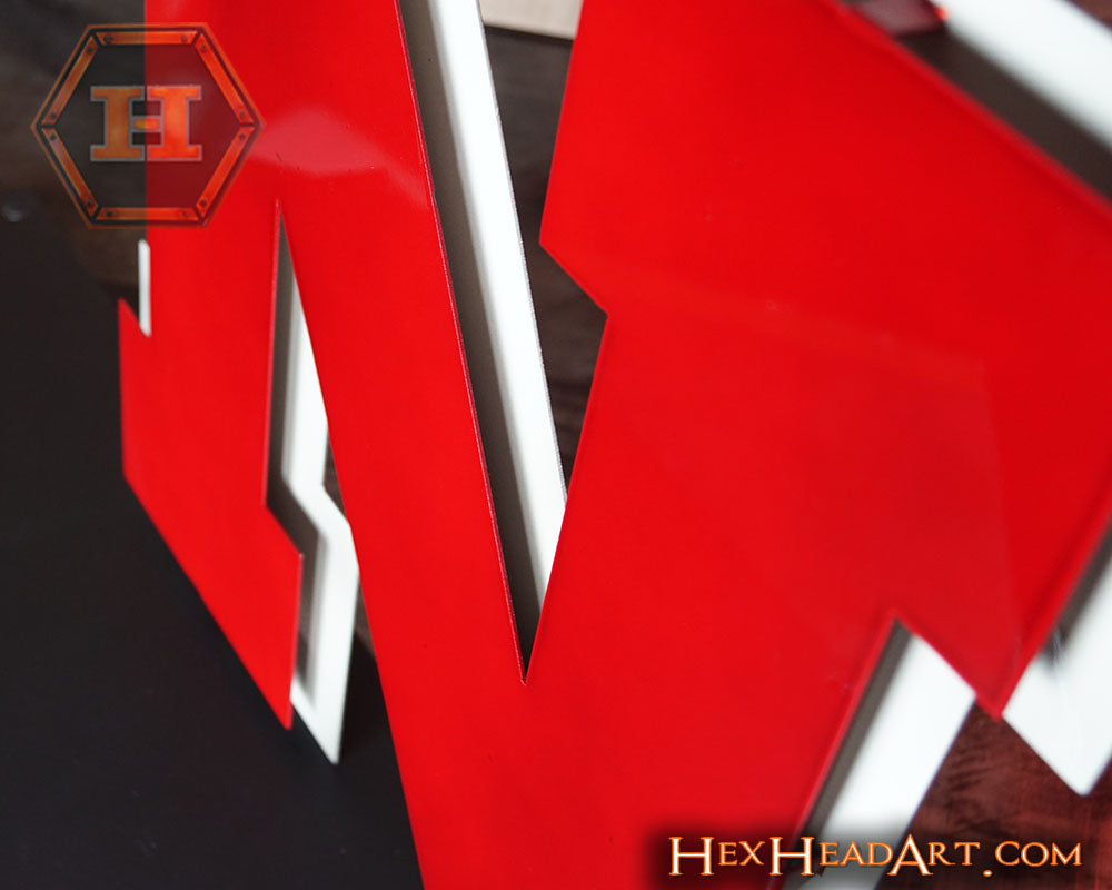 A Custom Nebraska Huskers "N" Red on White 3D Vintage Metal Artwork 18" x 18"