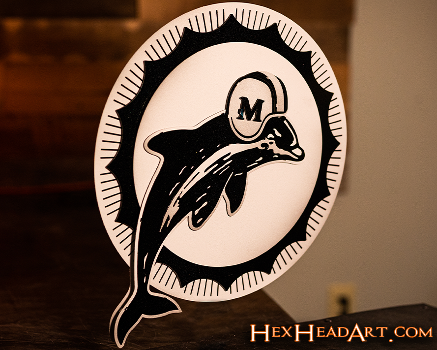 Black and White Monochromatic Miami Dolphins Throwback "1966"  3D Metal Wall Art