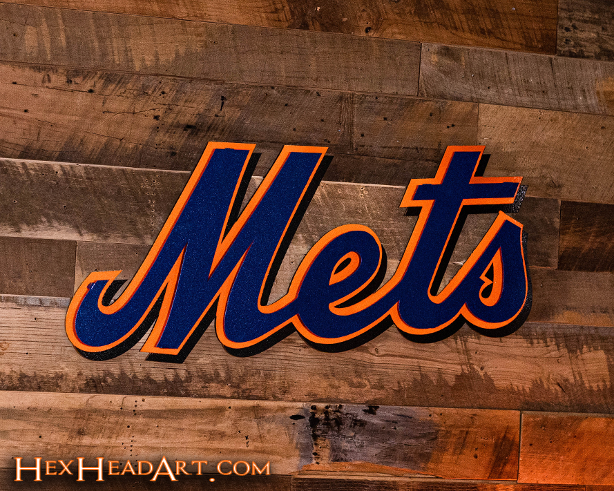 New York METS Cooperstown Script 1998-2009 Vintage Metal Wall Art