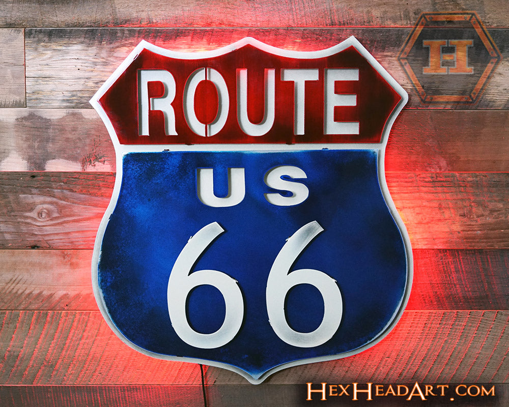 Route 66 Sign Lit up with LED "Do It Yourself" Lights from Hex Head