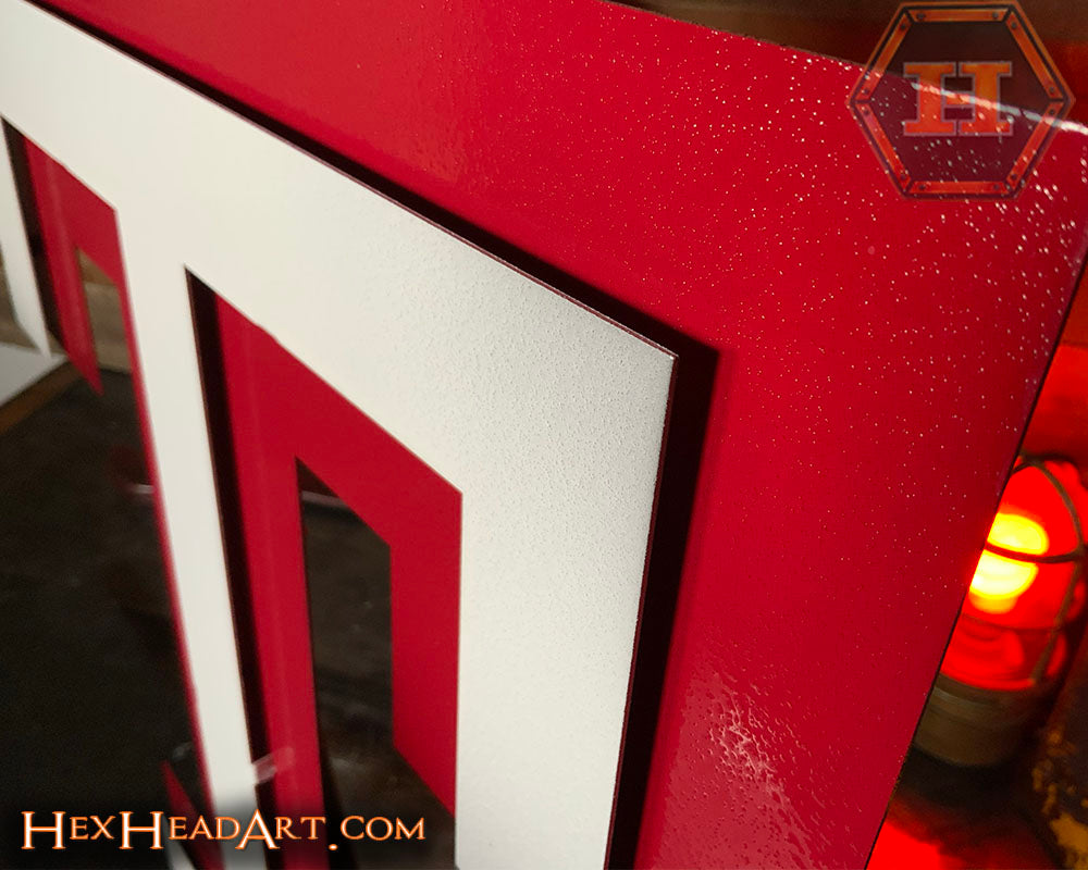 Temple Owls "T" White on Red 3D Vintage Metal Wall Art