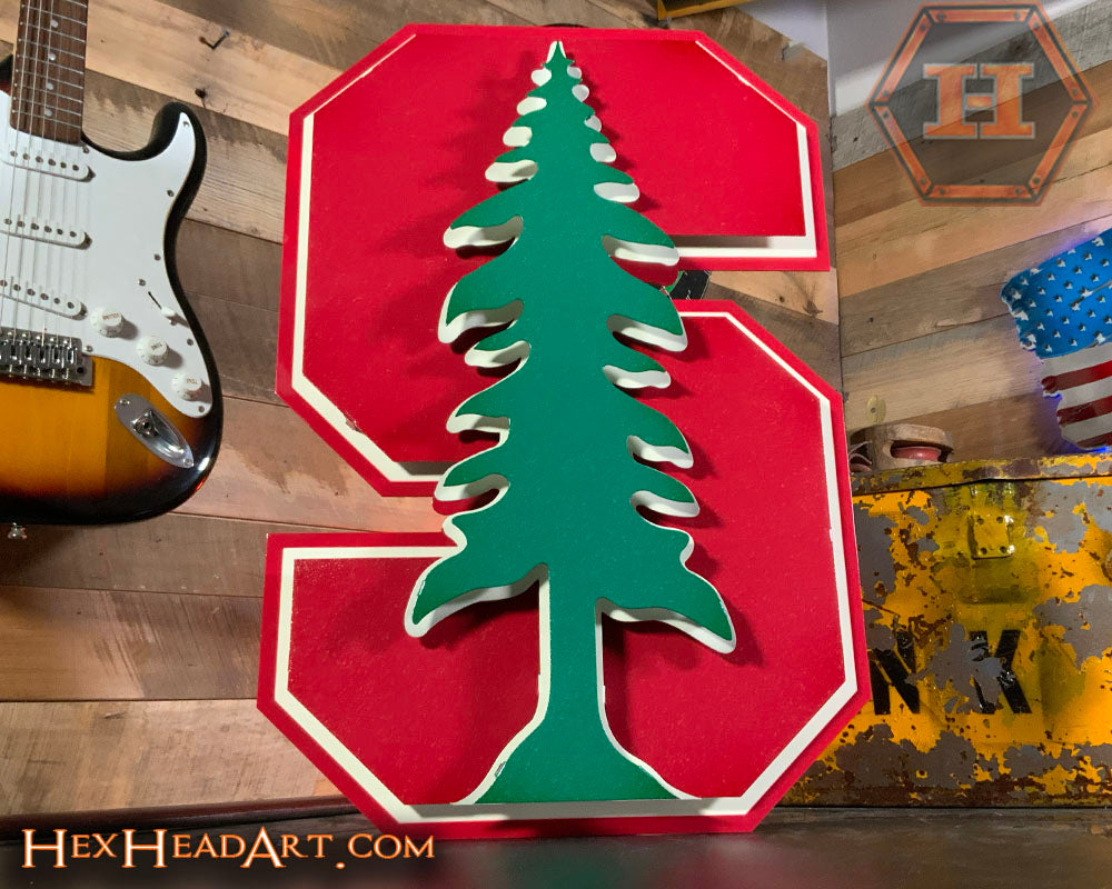 Stanford Cardinal "Block S with Green Tree" 3D Vintage Metal Wall Art