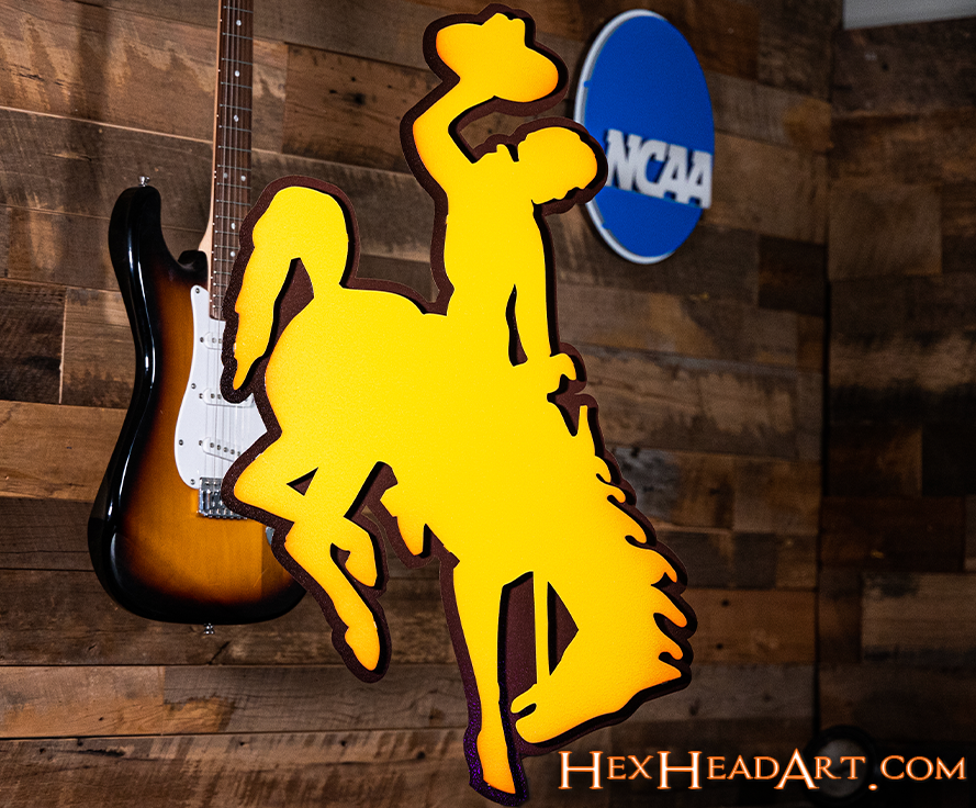 Wyoming Cowboys Mascot 3D Vintage Metal Wall Art