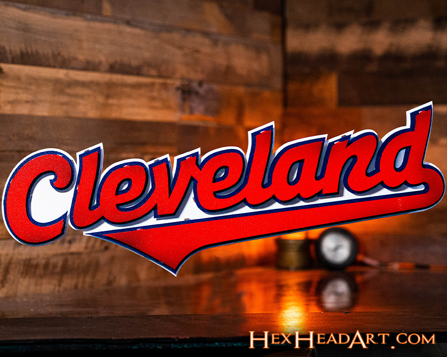Cleveland Guardians Script "CLEVELAND" 3D Vintage Metal Wall Art