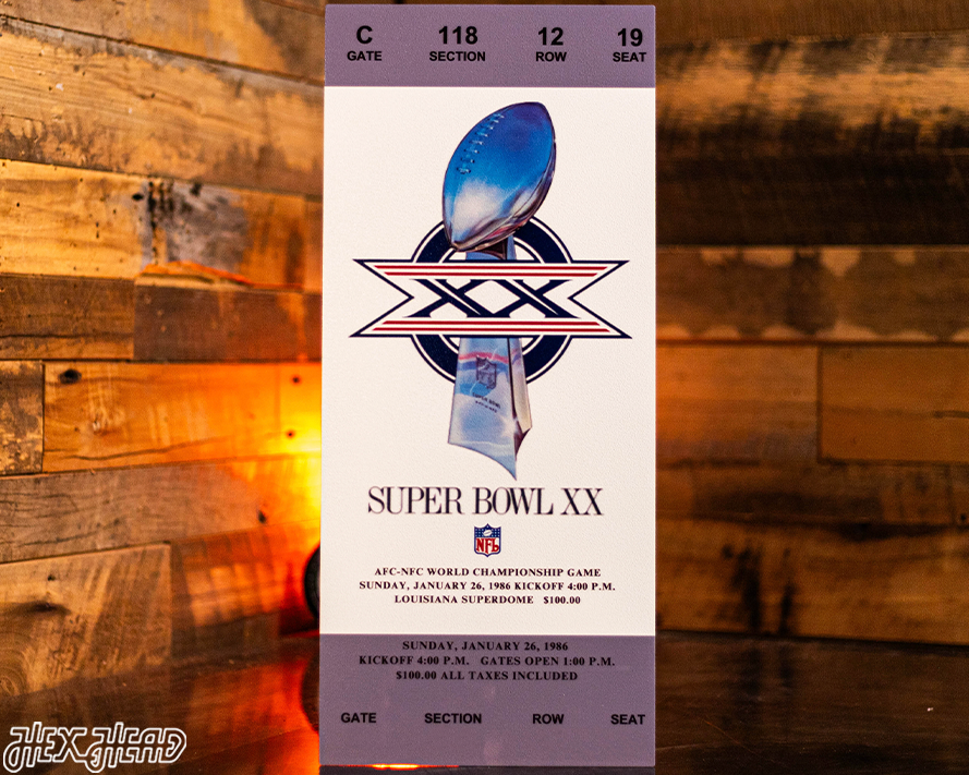 Chicago Bears Super Bowl XX Ticket Stub Single Layer Metal Wall Art