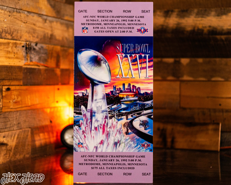 Washington Commanders Personalized Super Bowl XXVI Ticket Stub Single Layer Metal Wall Art