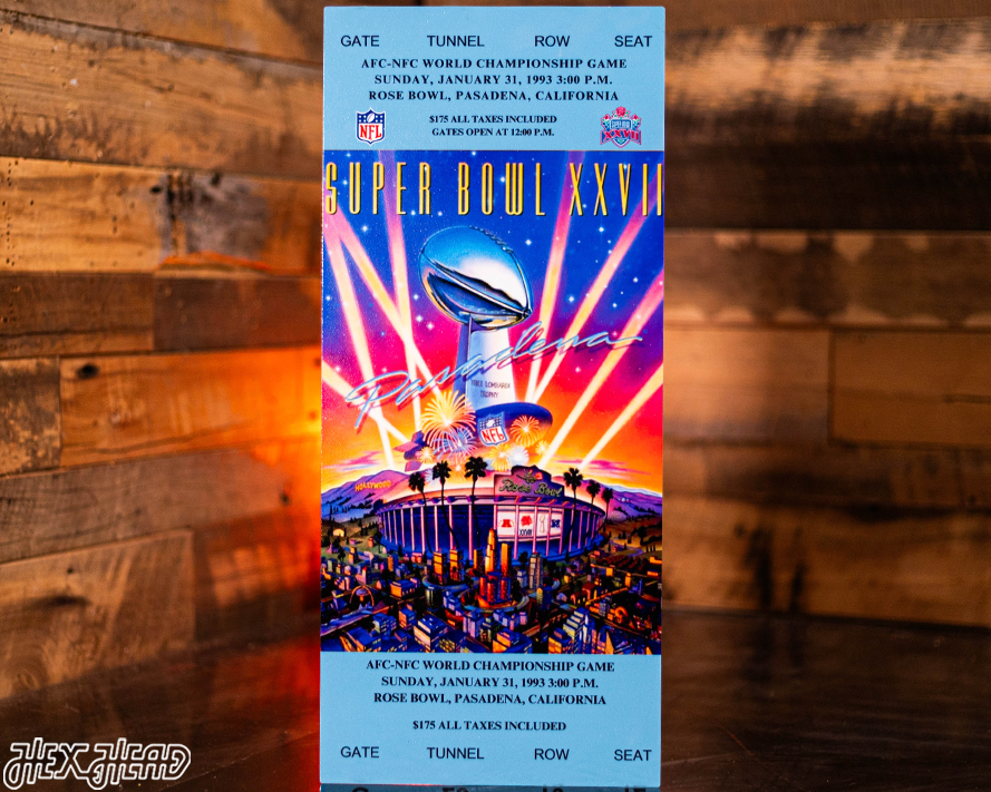 Dallas Cowboys Personalized Super Bowl XXVII Ticket Stub Single Layer Metal Wall Art
