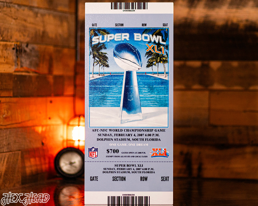 Indianapolis Colts Personalized Super Bowl XLI Ticket Stub Single Layer Metal Wall Art