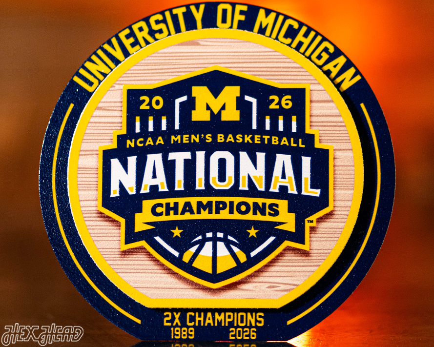Michigan Wolverines "Double Play" 2026 Men's Basketball National Champions On the Shelf or on the Wall Art