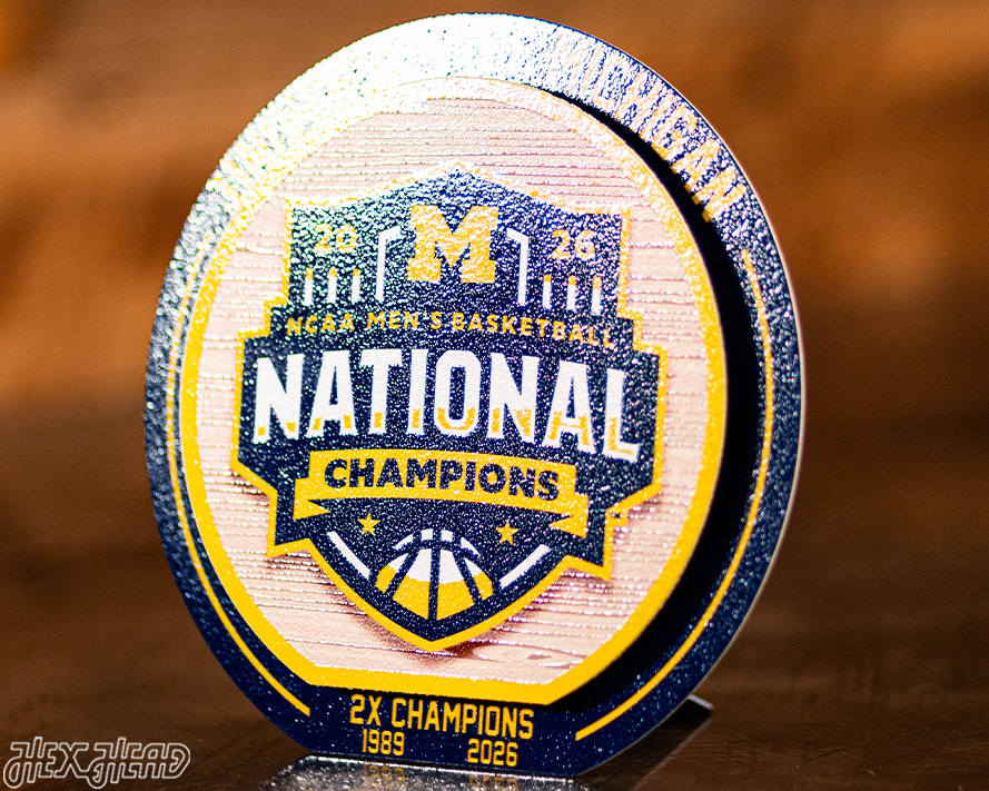 Michigan Wolverines "Double Play" 2026 Men's Basketball National Champions On the Shelf or on the Wall Art