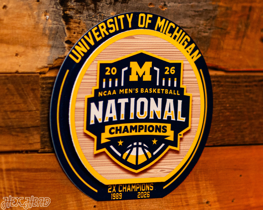 Michigan Wolverines "Double Play" 2026 Men's Basketball National Champions On the Shelf or on the Wall Art