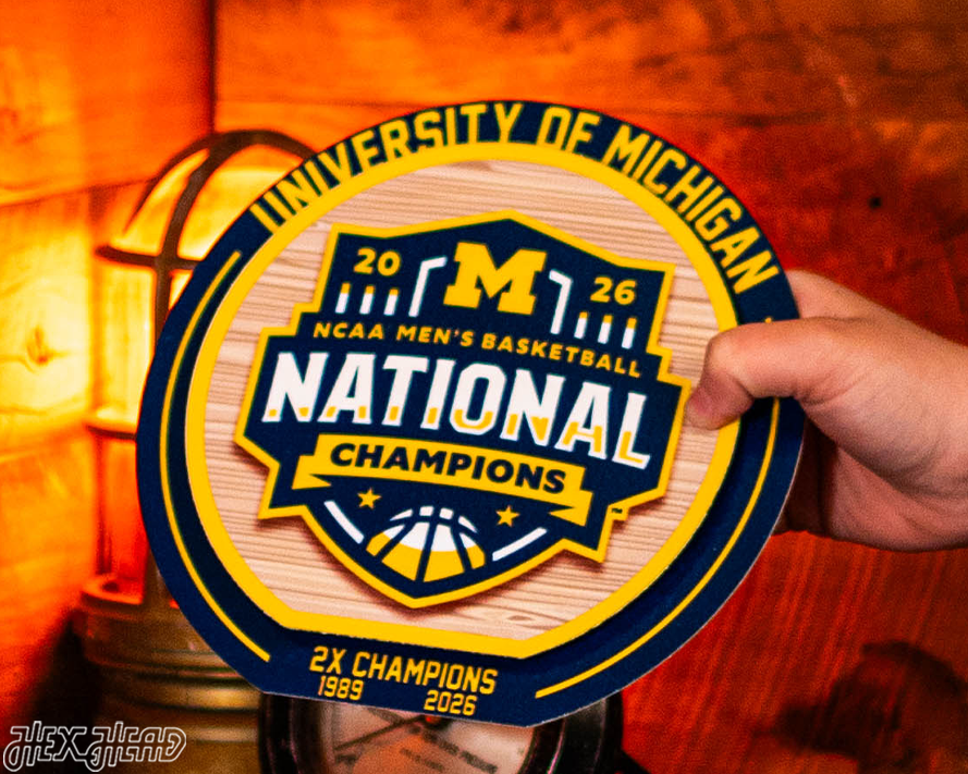 Michigan Wolverines "Double Play" 2026 Men's Basketball National Champions On the Shelf or on the Wall Art
