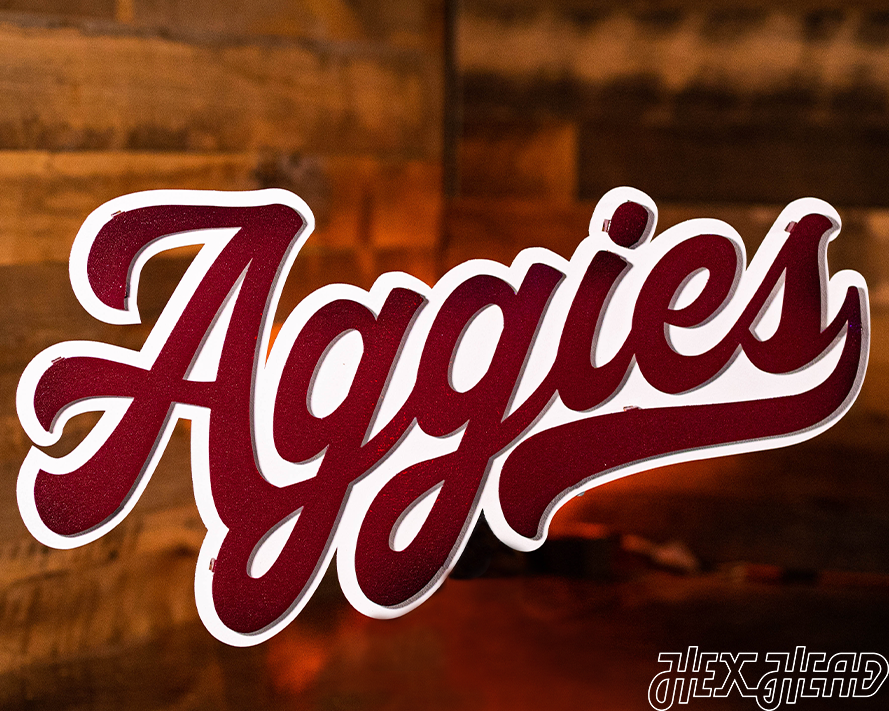 Texas A&M "Aggies" Script 3D Vintage Metal Wall Art