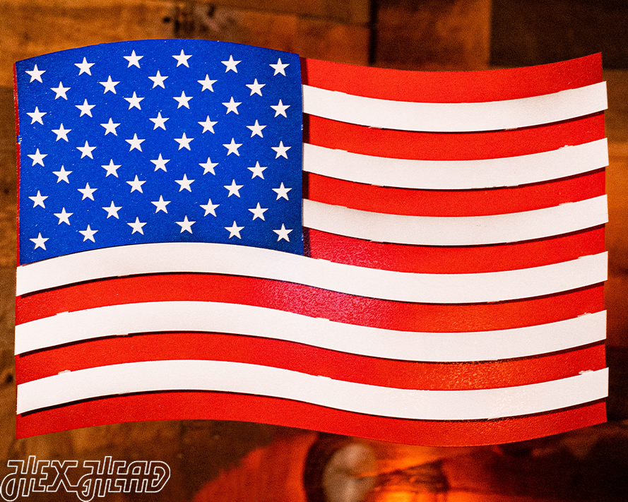 OLD GLORY! Waving American Flag 3D Vintage Metal Wall Art