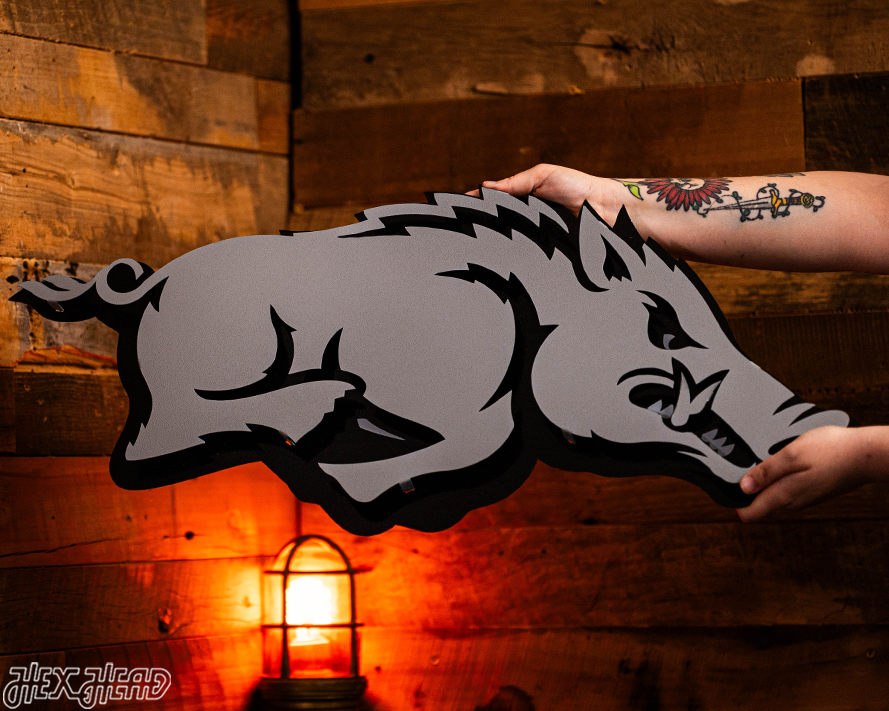 MONOCHROME - Arkansas Razorbacks "RUNNING TUSK" 3D Vintage Metal Wall Art