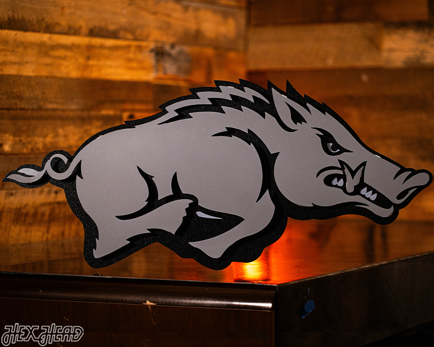 MONOCHROME - Arkansas Razorbacks "RUNNING TUSK" 3D Vintage Metal Wall Art