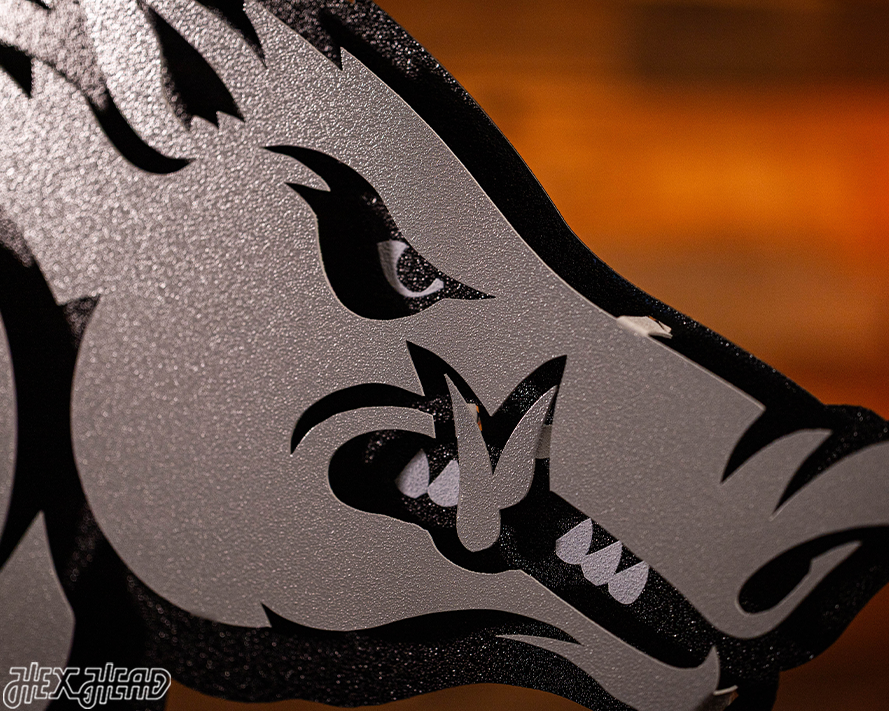 MONOCHROME - Arkansas Razorbacks "RUNNING TUSK" 3D Vintage Metal Wall Art